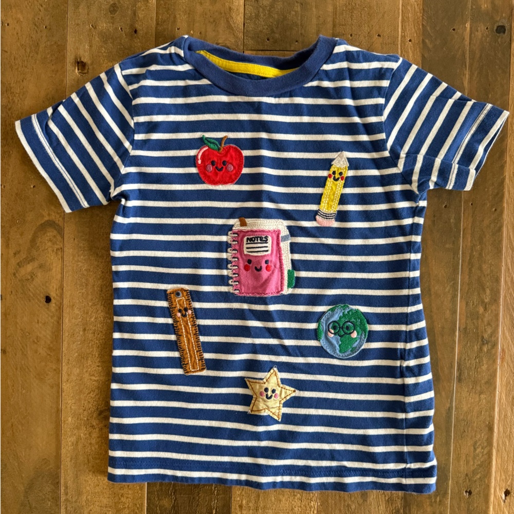 Mini Boden - Appliqué T-Shirt Stationary, 4-5y - Stripe - School Supply Patches